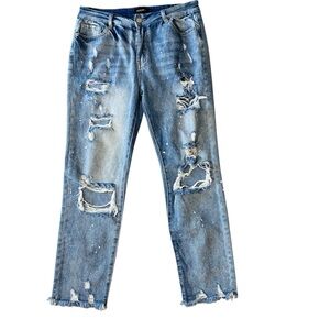 HOCAIES Distressed Paint Splatter Jeans